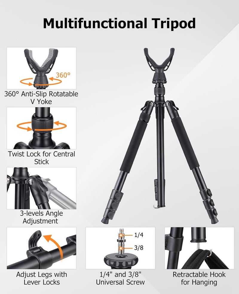 Trakiom Shooting Tripod Hunting Stick, Rifle Tripod with 360° Swivel V Yoke, Height Adjustable 26.5"- 64.5", Lever Locks, Aluminum Hunting Bipod Monopod, Functional Gun Rest for Outdoor Activities - Image 2